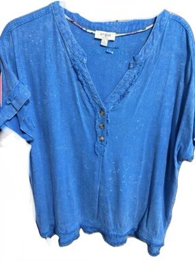 Umgee V-Neck Washed Royal Blue Button Tunic